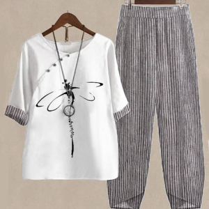 Split Joint Loose Asymmetrical Collar Casual Two-Piece Set, Suit Set, color:white-gray|size:XXL, JustFashionNow