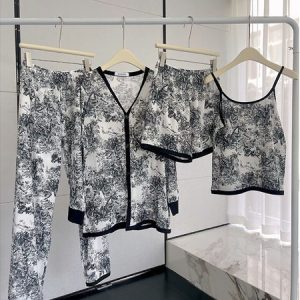Women Breathable Comfortable Tie-Dye Ink 4-Piece Pajamas Set, Loungewear & Sleepwear, color:As Picture|size:XL, JustFashionNow
