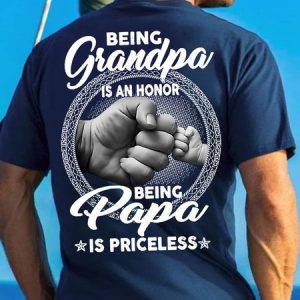 Men's Being Grandpa Ia An Honor Being Papa Is Priceless Funny Graphic Print Loose Text Letters Cotton Casual T-Shirt, color:Purplish blue|size:3XL, Lilicloth.com
