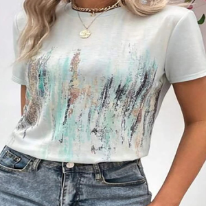 Casual Abstract Crew Neck T-Shirt, T-Shirts, color:Gray|size:XXL, JustFashionNow