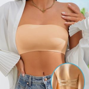 Women Breathable Comfortable Back Unbutton No Trace Tube Top Bra & Bralette, Crop Bras, color:Nude|size:One-size, JustFashionNow