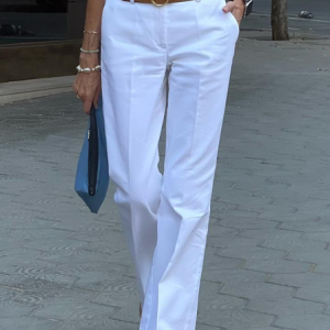Casual Plain Regular Fit Pants, Pants, color:White|size:XXL, JustFashionNow