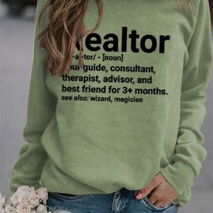 Casual Crew Neck Letter Pattern Sweatshirt, Hoodies & Sweatshirts, color:Green|size:XXL, Noracora