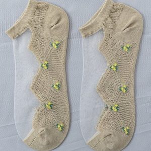 1pair Casual Floral Breathable Lightweight Ankle Socks, Socks, color:Deep Green|size:One-size, JustFashionNow