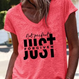 Women's Not Perfect Just Forgiven With a Cross Casual T-Shirt, color:Pink|size:3XL, Lilicloth.com