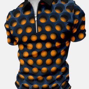 Men's Business Abstract Geometric Honeycomb Colorful Printing Regular Fit Casual Polo Collar Polo Shirt, T-shirts, Lilicloth.com