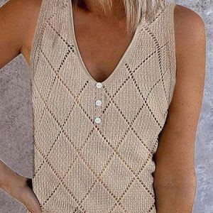 Casual Shirt Collar Plain Sweater, Tanks & Camis, color:Camel|size:XXL, JustFashionNow