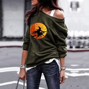 Casual Crew Neck Halloween Sweatshirt, Hoodies & Sweatshirts, color:Army Green|size:3XL, Noracora