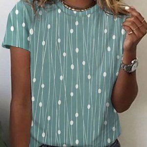 Women's Casual Holiday Weekend T-shirt Tee polka dots Short Sleeve Print Geometric Round Neck Basic Top, T-shirts, color:Blue|size:3XL, Noracora