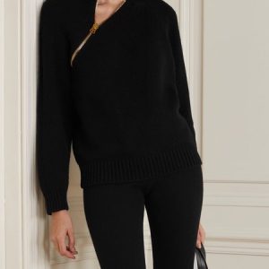 Plain Urban Zipper Long Sleeve Sweater, Pullovers, color:Black|size:XXL, Stylewe