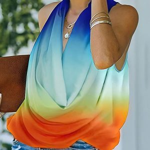 Loose Vacation Ombre Sleeveless Shirt, Blouses and Shirts, color:As Picture|size:XXL, Stylewe