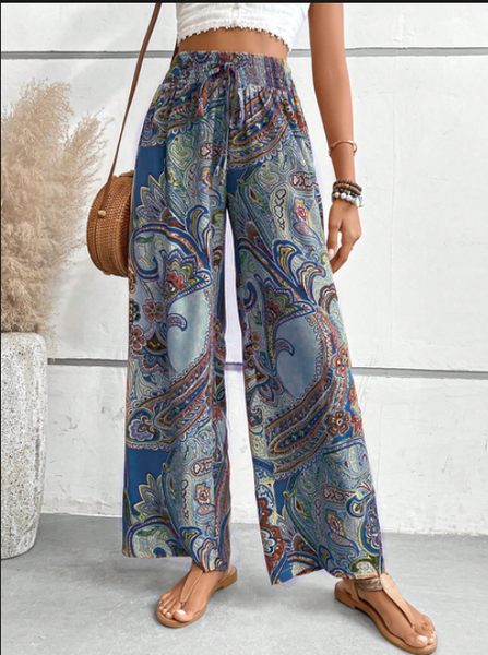 Elastic Band Casual Loose Ethnic Pants, Pants, color:Purplish blue|size:XXL, JustFashionNow