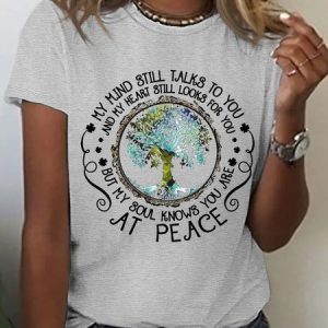 Women's At Peace Casual Crew Neck T-Shirt, T-shirts, Lilicloth.com
