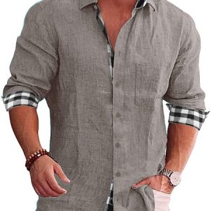 Plaid Regular Sleeve Casual Split Joint Shirt Collar Shirt, Shirts ＆ Blouse, color:Gray|size:3XL, JustFashionNow
