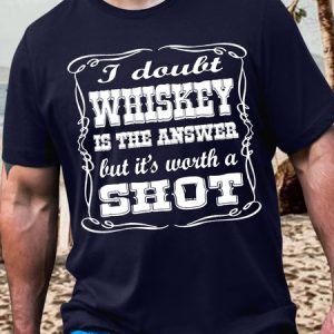 Men's Funny I Doult Whiskey Is The Answer But It'S Worth A Shot Graphic Printing Casual Crew Neck Cotton Loose T-Shirt, color:Purplish blue|size:3XL, Lilicloth.com