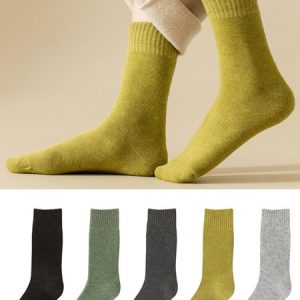 Solid Color Cotton Warm and Cold Resistant Snow Tube Socks, Socks, color:Color8|size:5 Pairs, JustFashionNow