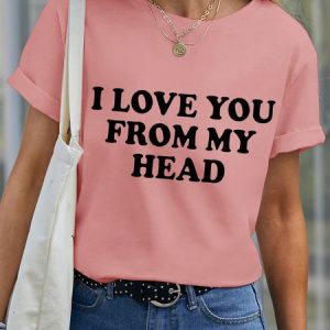 Lilicloth X Funnpaw Women's I Love You From My Head Pet Matching T-Shirt, color:Pink|size:XXL, Lilicloth.com