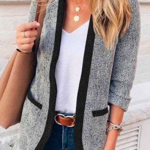 Casual Cross Neck Color Block Other Coat, Cardigans, color:Gray|size:XXL, JustFashionNow