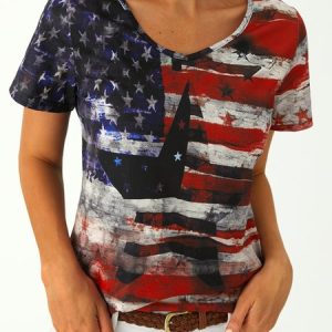 V Neck Loose Casual Geometric T-Shirt, T-Shirts, color:Red|size:XXL, JustFashionNow