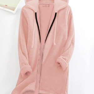 Women's Casual Hooded Fleece Thermal Zip Up Jacket, Coats, color:Pink|size:XXL, JustFashionNow