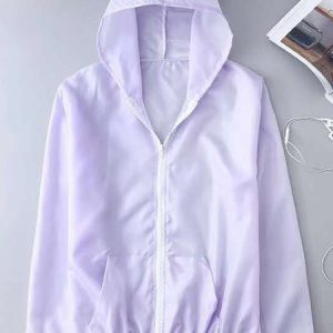Casual Plain Hoodie sun protection Regular Fit Jacket, Jackets, color:Purple|size:One-size, JustFashionNow