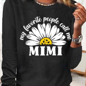 My Favorite People Call Me Mimi With Daisy Women's Long Sleeve T-Shirt, color:Black|size:3XL, Lilicloth.com
