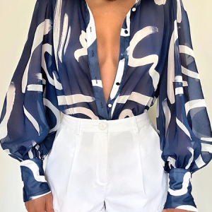 Urban Loose Shirt Collar Long sleeve Denim Blouse, Blouses and Shirts, color:Blue|size:XXL, Stylewe