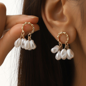 Urban Casual Pearl Tassel Earrings Daily Women Jewelry, Earrings, color:White|size:One-size, JustFashionNow