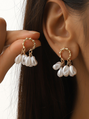 Urban Casual Pearl Tassel Earrings Daily Women Jewelry, Earrings, color:White|size:One-size, JustFashionNow