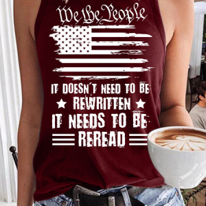 Women‘s We The People America Flag Crew Neck Cotton-Blend Casual Tank Top, Tank Tops, Lilicloth.com