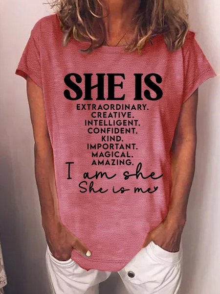 Women's She Is Extraordinary Creative intelligent Confident Kind Important Magical Amazing I Am She She Is Me Funny Graphic Printing Casual Crew Neck Text Letters Cotton-Blend T-Shirt, T-shirts, Lilicloth.com