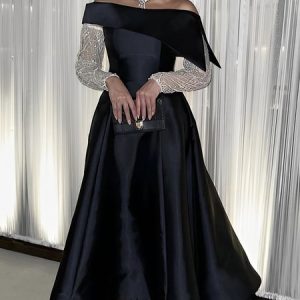 Elegant Plain Regular Fit Maxi Wedding Guest Dress, Wedding Guest Dresses, color:Black|size:XXL, Stylewe
