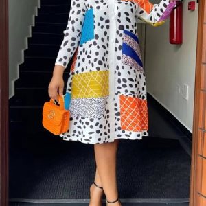 Loose Geometric Urban Shirt Collar Dress, Mini Dresses, color:As Picture|size:XXL, Stylewe