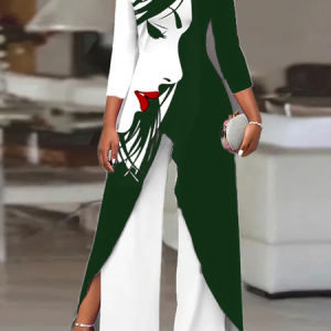 Urban Abstract Regular Fit Boat Neck Jumpsuit & Romper, Jumpsuits＆Rompers, color:Green|size:XXL, JustFashionNow