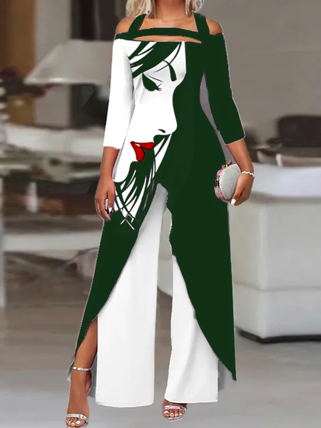 Urban Abstract Regular Fit Boat Neck Jumpsuit & Romper, Jumpsuits&Rompers, color:Green|size:XXL, JustFashionNow