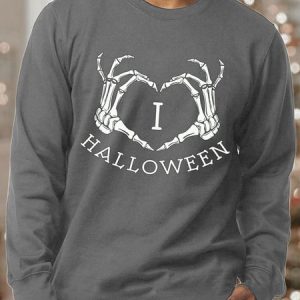 Men’s I Halloween Crew Neck Casual Loose Sweatshirt, color:Gray|size:3XL, Lilicloth.com