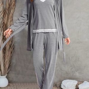 Cotton Casual Regular Fit Pajama Set, Pajamas, color:Gray|size:XXL, Noracora
