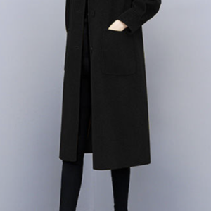 Shawl Collar Long Sleeve Plain Buckle Regular Loose Coat For Women, Coats, color:Black|size:3XL, Noracora