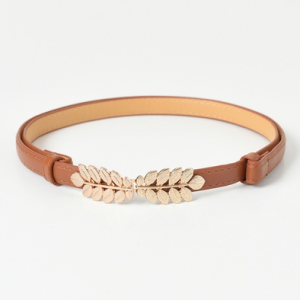 Urban Casual Wheat Ear Pattern Adjustable Leather Belt Women's Accessories, Belts, color:Brown|size:One-size, Stylewe