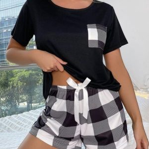 Casual Loose Crew Neck Two-Piece Set, Suit Set, color:Black|size:XL, JustFashionNow