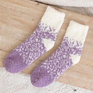 1pair Women Ombre Warmth Coral Velvet Mid-calf Socks, Socks, color:Purple|size:One-size, JustFashionNow