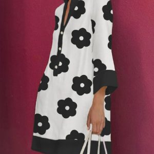 Urban Shirt Collar Geometric Shirt Dress, Mini Dresses, color:Black|size:XXL, Stylewe