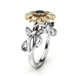 3D Sunflower Diamond Metal Ring Women's Jewelry, Rings, color:Silver|size:10, JustFashionNow
