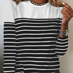 Crew Neck Striped Casual T-Shirt, color:White|size:XXL, Lilicloth.com