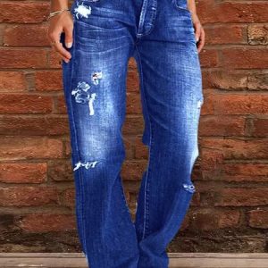 Loose Plain Casual Denim Jeans, Jeans, color:Deep Blue|size:XXL, JustFashionNow