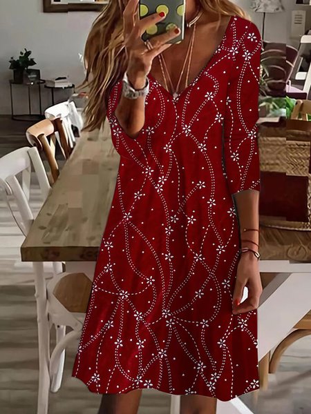 Knitted V Neck Casual Loose Dress, Dresses, color:Red|size:XXL, JustFashionNow