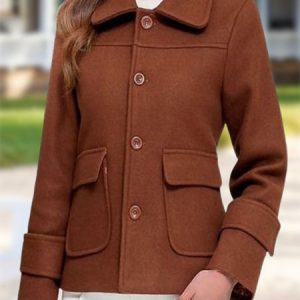 Plain Long Sleeve Shawl Collar Pockets Casual Buckle Jacket, Jackets, color:Caramel|size:4XL, Noracora