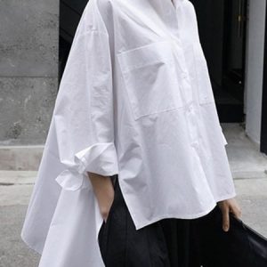 Daily Long sleeve Urban Plain Shirt Collar Blouse, Blouses and Shirts, color:White|size:XS, Stylewe