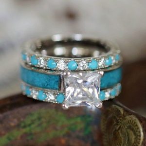 Rhinestone Imitation Blue Turquoise Ring Sets, Rings, color:As Picture|size:10, JustFashionNow