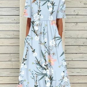 Plus Size Floral Short Sleeve Woven Dress, Dresses, color:Blue|size:4X, JustFashionNow